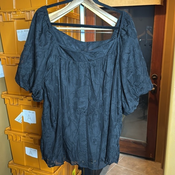 Mincib Summer Flowy Chiffon Loose Fit Square Neck Puff Sleeve Blouse Size 2X - Picture 3 of 9